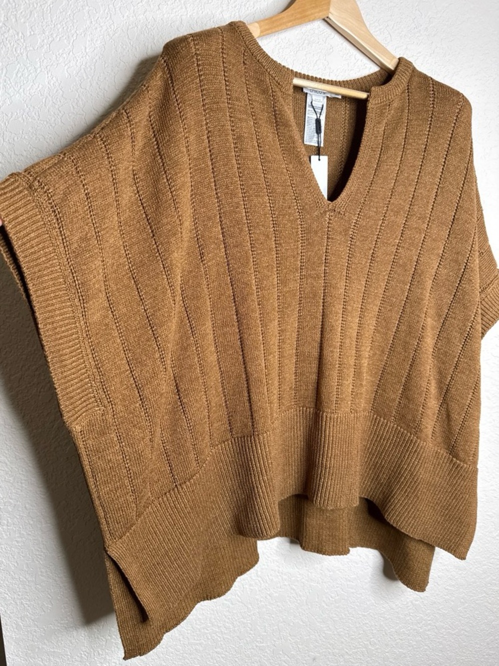 Chico's One Size Notch Neck Poncho Sweater Burnt Sienna NWT Oversized Boho Chic